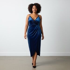 VENUS Blue Maxi  Black Lace Trim